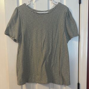 LOFT Gray and White Striped Short Sleeve Tee